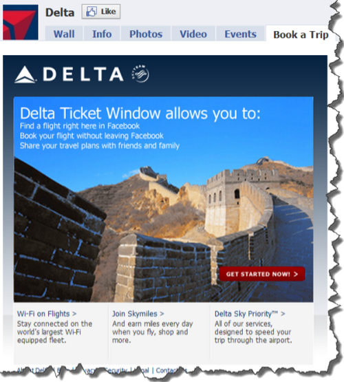 Delta Airlines Ticket Window on Facebook