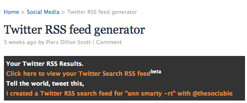 Twitter search RSS generator