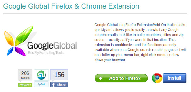 Depersonalize search results using Google Global addon