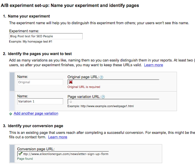 How to Use Google Website Optimizer | Where to Put the URL's