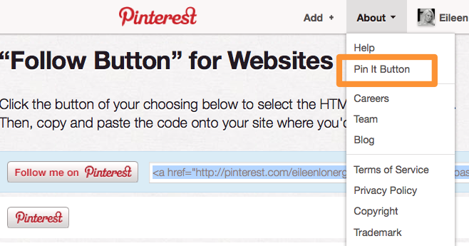 How to Embed Pintrest Follow Button on Your Website | Eileen Lonergan