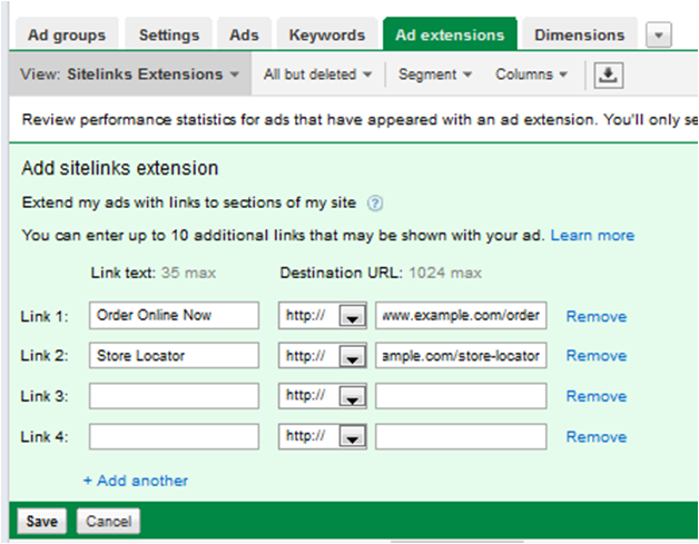 how to add adwords sitelinks extensions