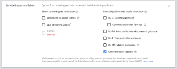 Excluded types and labels